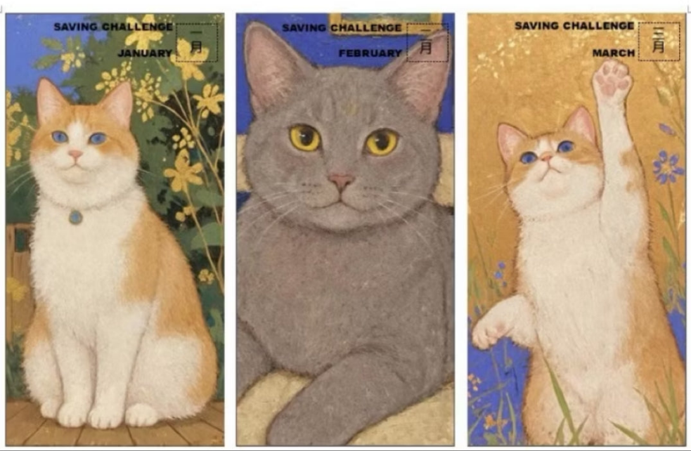 絨絨刺繡玩偶熊活頁本+貓貓月、週存錢袋