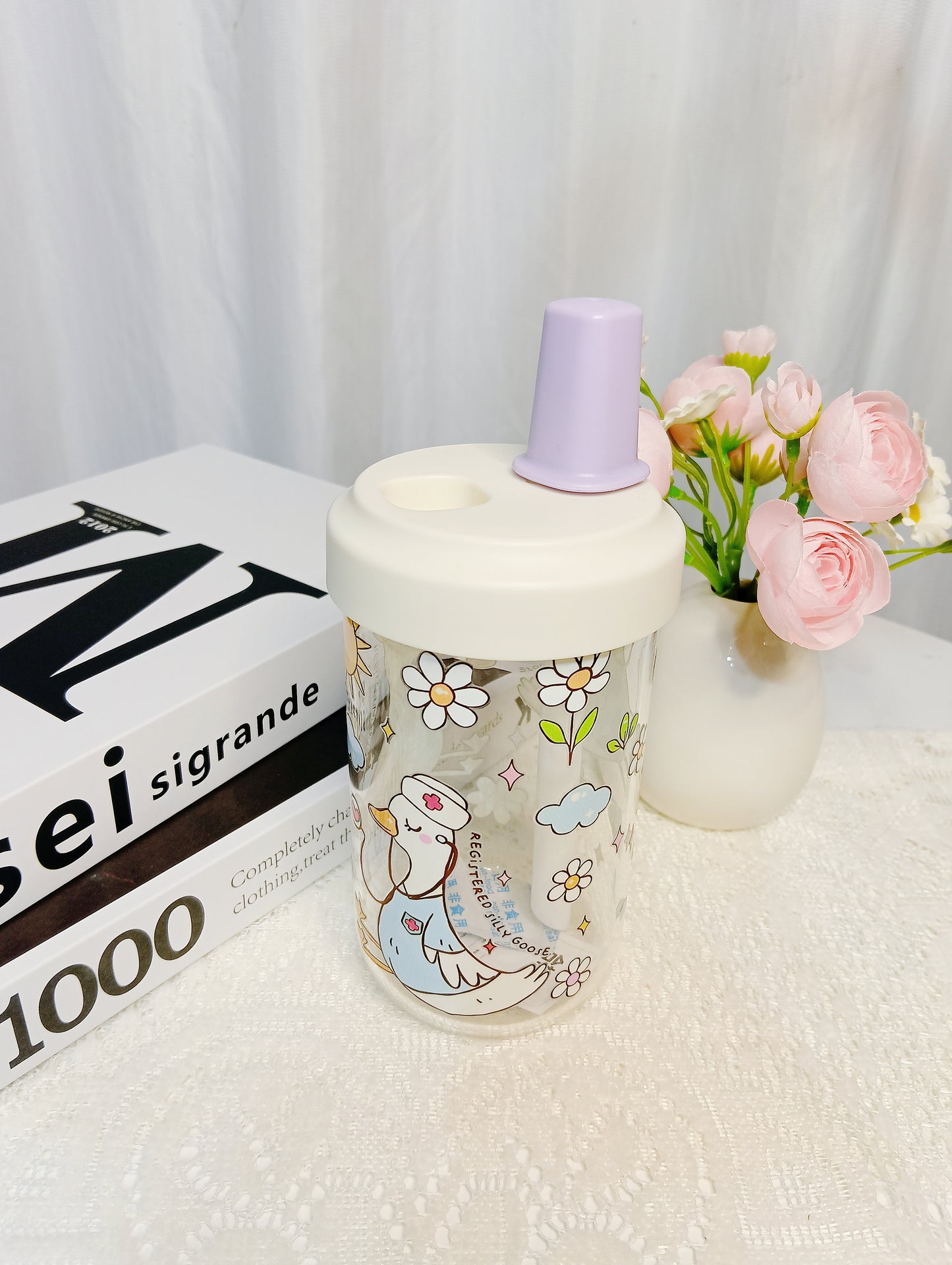 🦆愛らしいホウケイ酸ガラスのダックストローカップ|癒しの毎日ウォーターカップ🦆