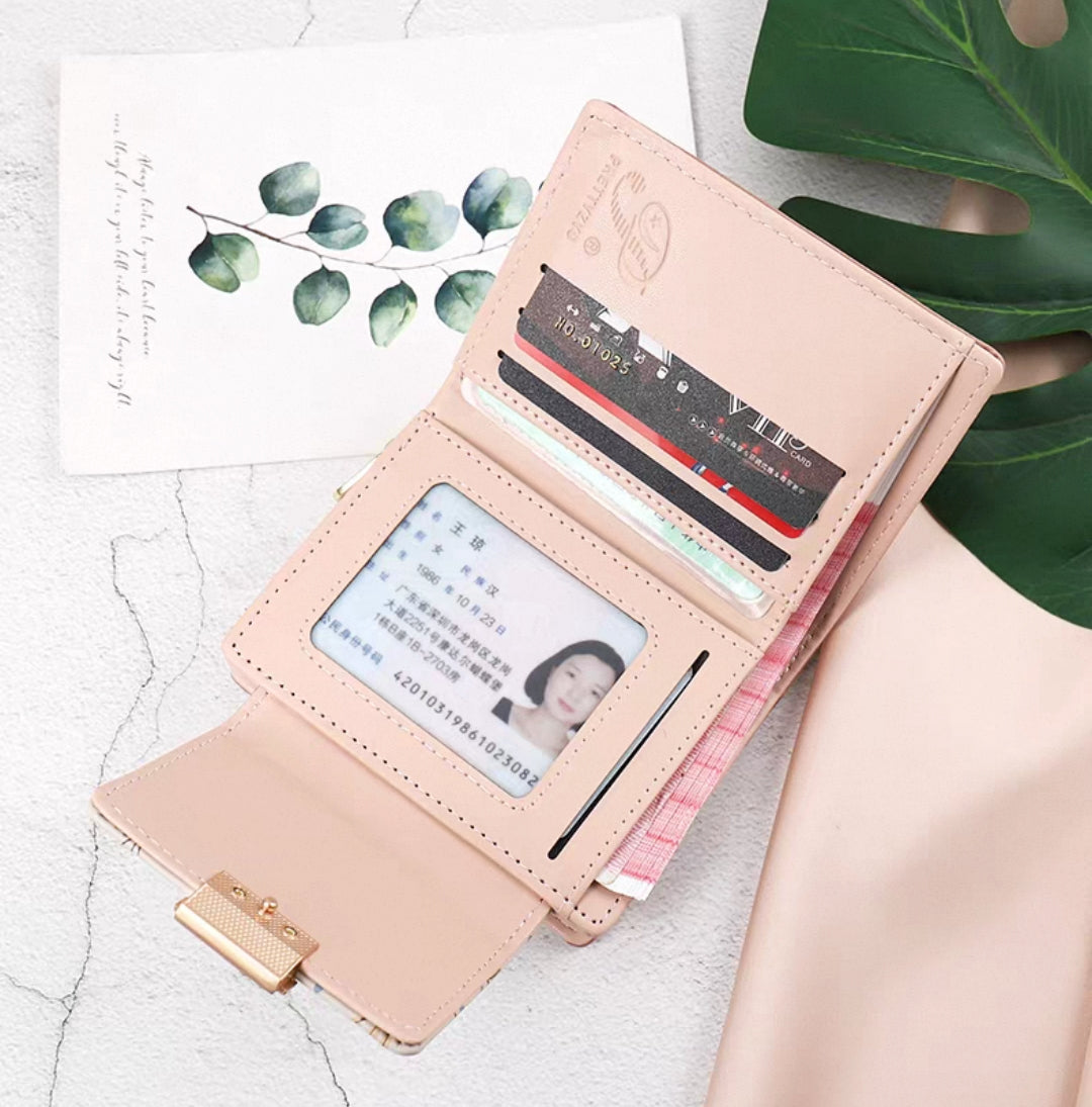 💫PRETTYZYS フレッシュリーフプリント カラーブロック 多機能ウォレット