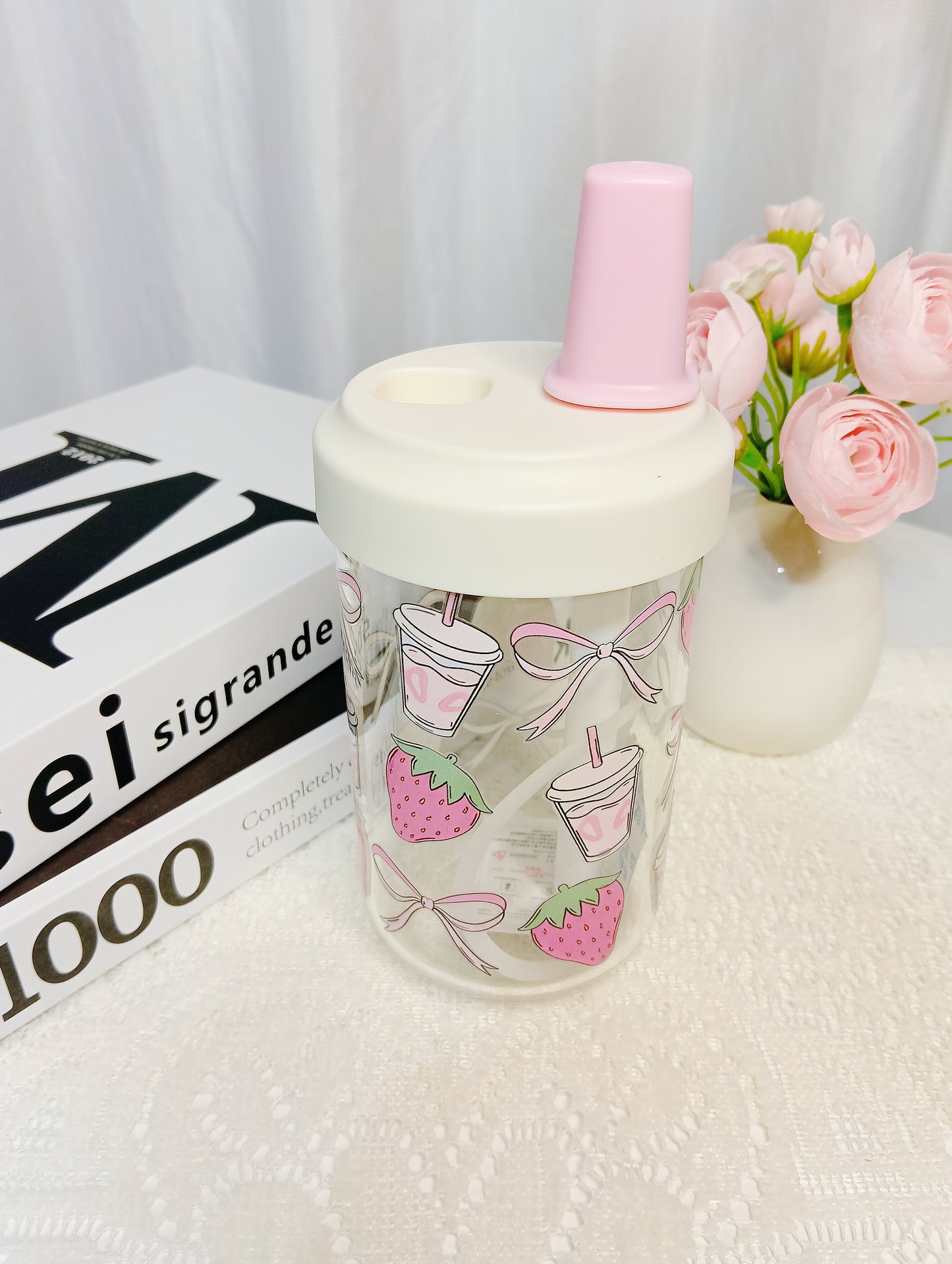 🍓 High-borosilicate cute strawberry straw glass cup | Girly soothing everyday cup 🍓