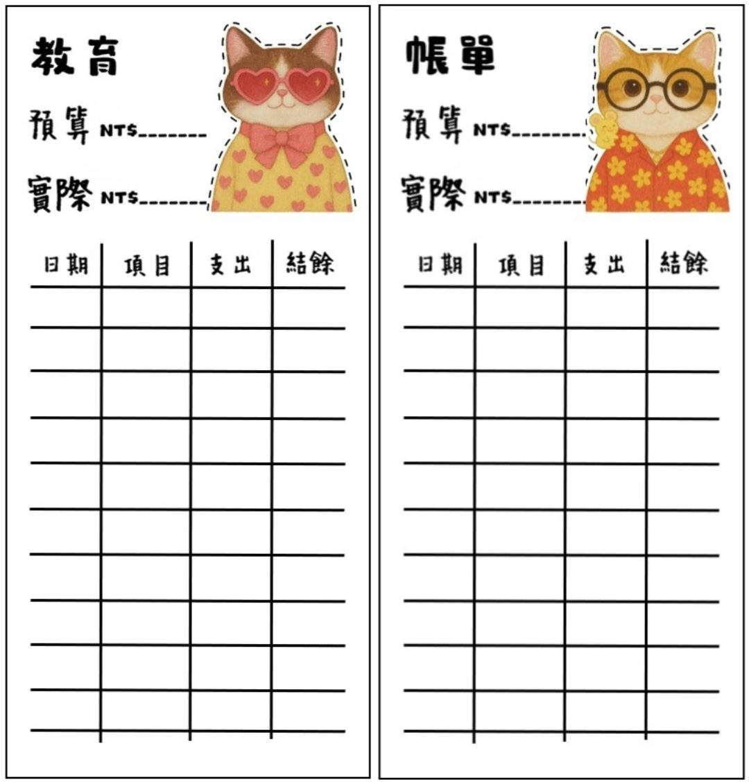 🎀貓咪支出卡｜可愛記帳分類小卡🎀無法放現金