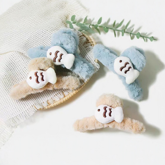 🐟 可愛毛絨魚魚鯊魚夾｜療癒系造型髮夾