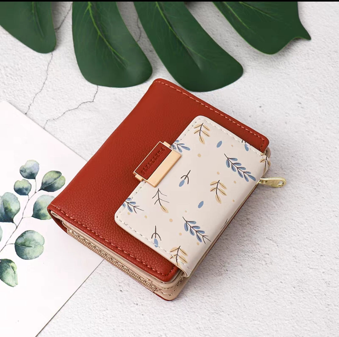 💫PRETTYZYS fresh small-leaf print color-block multifunctional wallet