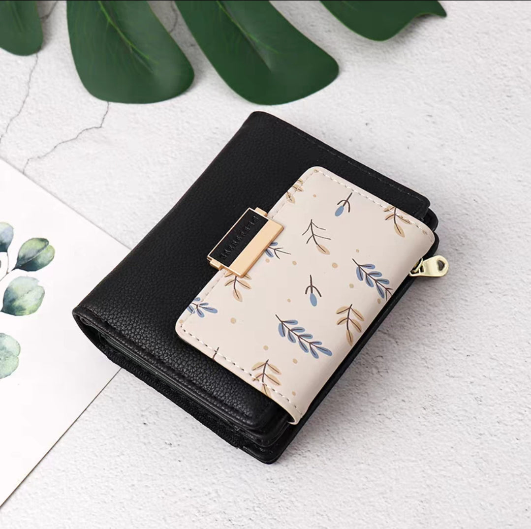 💫PRETTYZYS fresh small-leaf print color-block multifunctional wallet