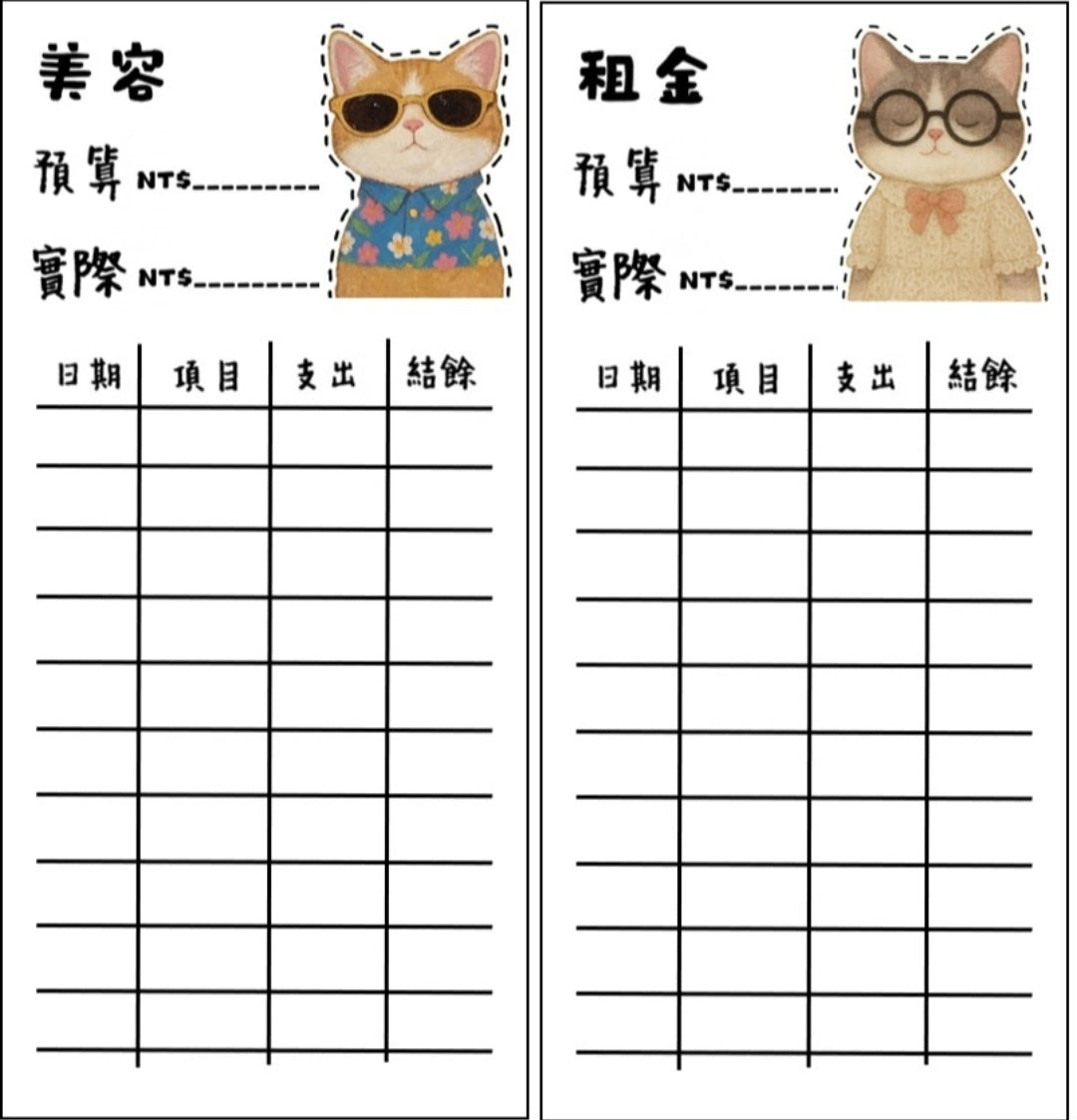 🎀貓咪支出卡｜可愛記帳分類小卡🎀無法放現金