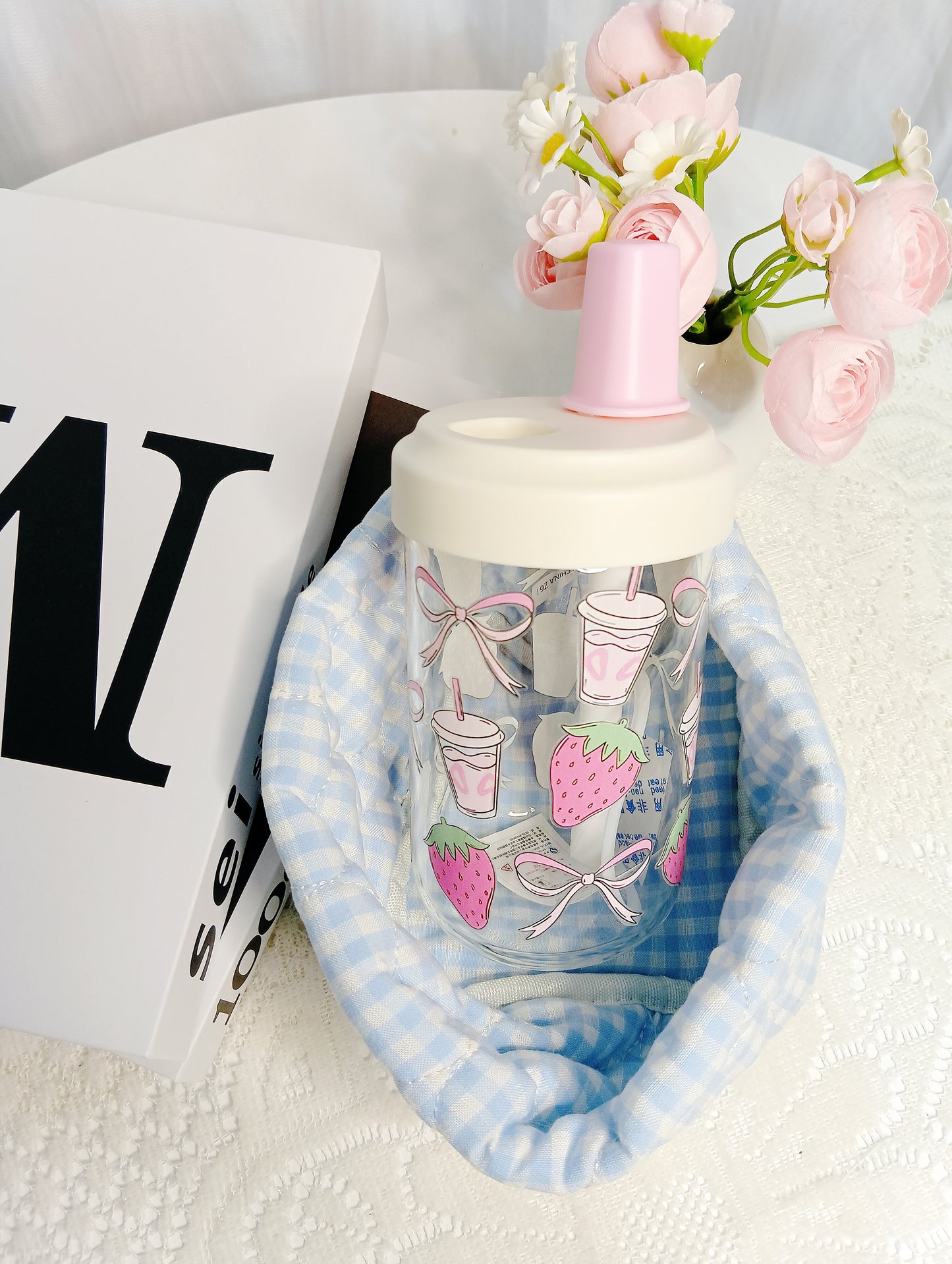 🍓 High-borosilicate cute strawberry straw glass cup | Girly soothing everyday cup 🍓