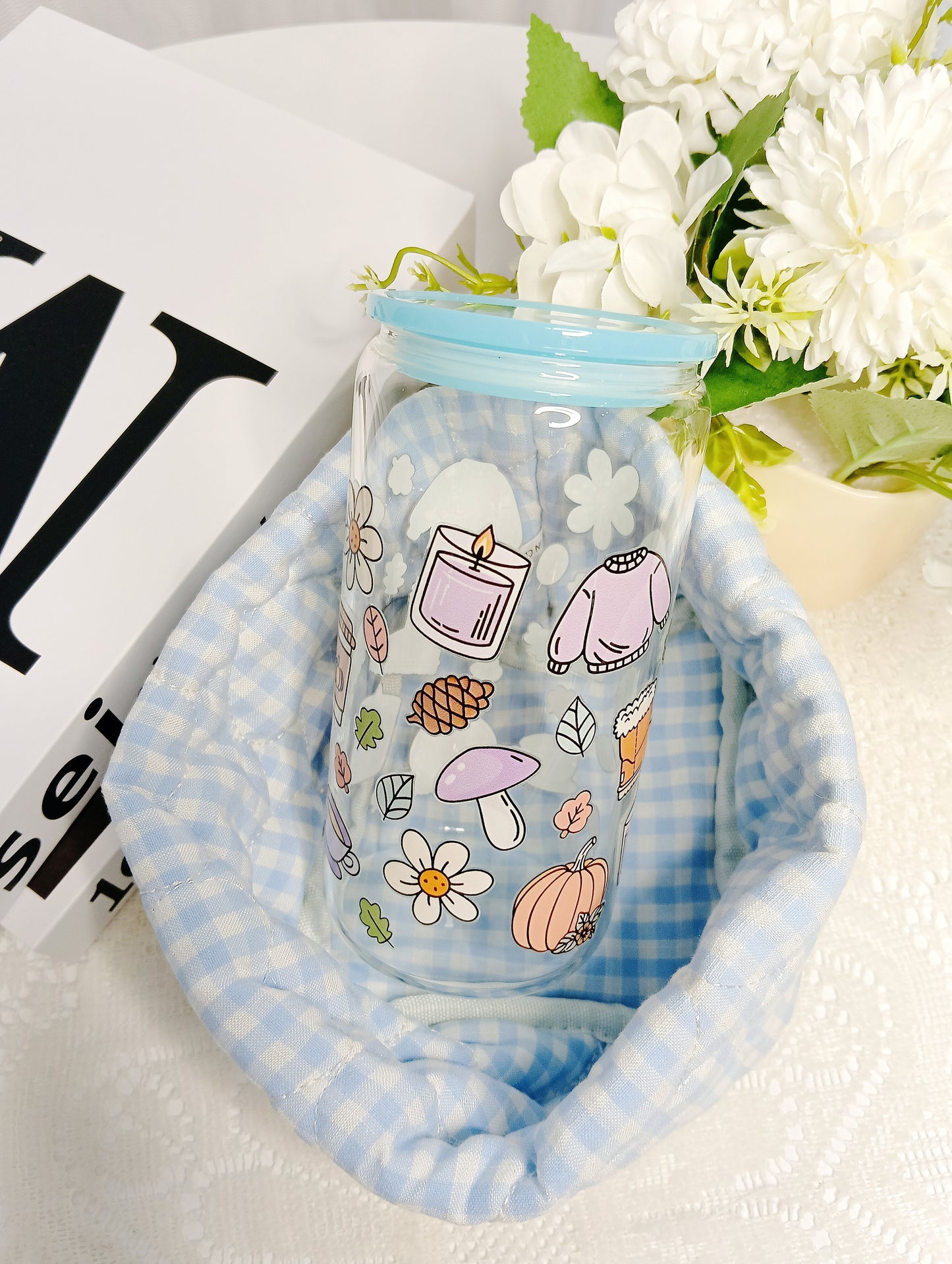 🍂 Autumn-soothing high-borosilicate glass straw cup | Small-item illustration design 🍂