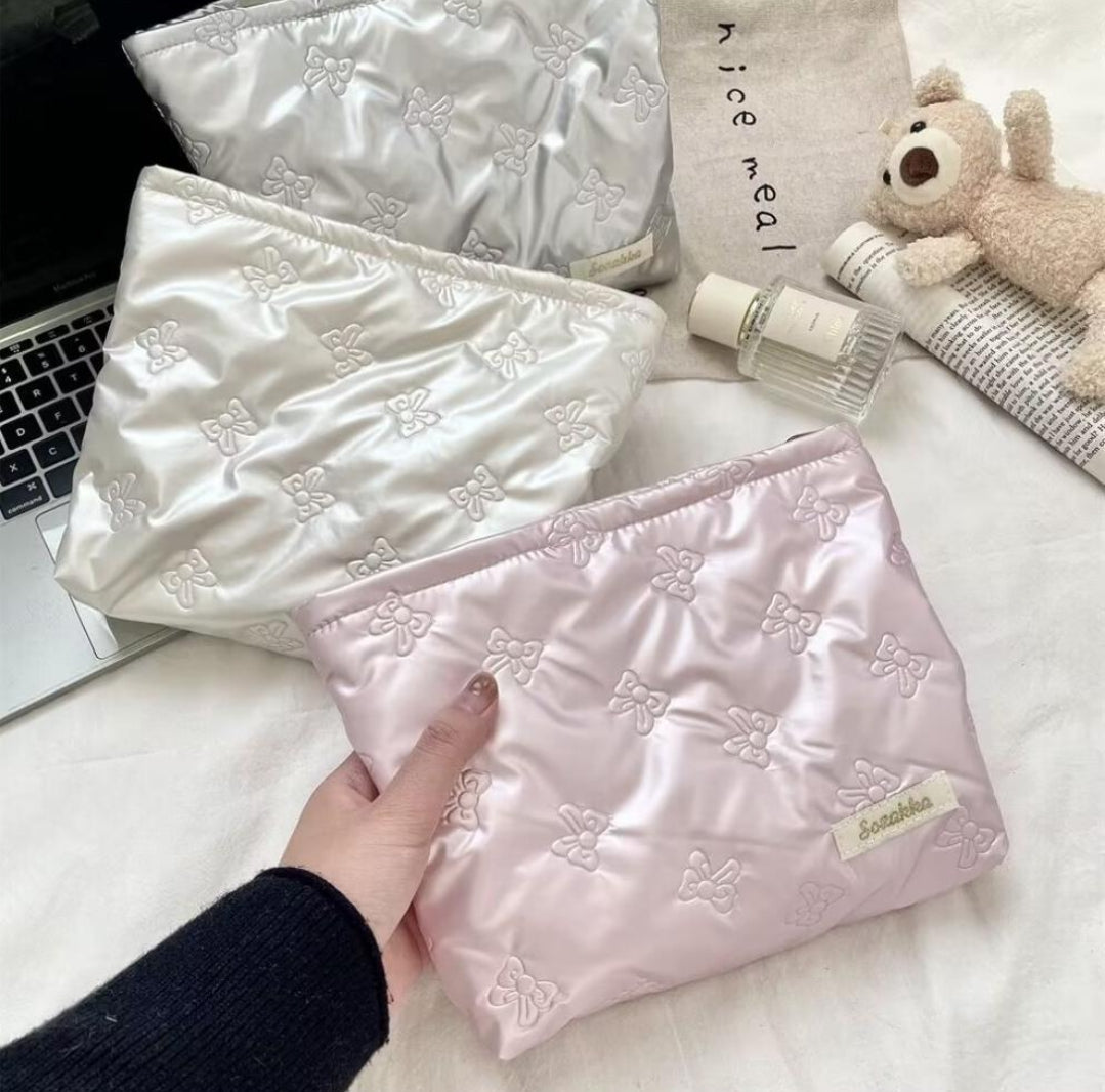 🌸Korean-style quilted bow multifunctional storage pouch