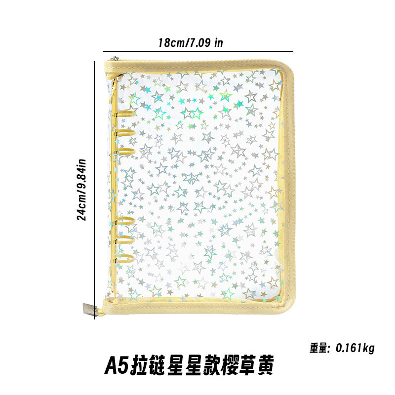 韓國INS風A5閃閃星星拉鍊活頁本（黃）