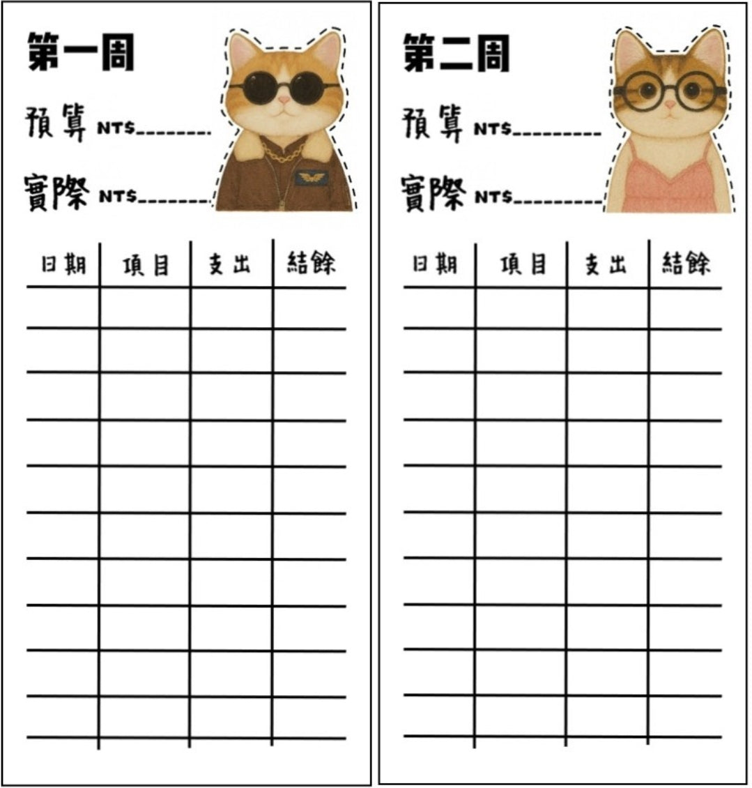 🎀貓咪支出卡｜可愛記帳分類小卡🎀無法放現金
