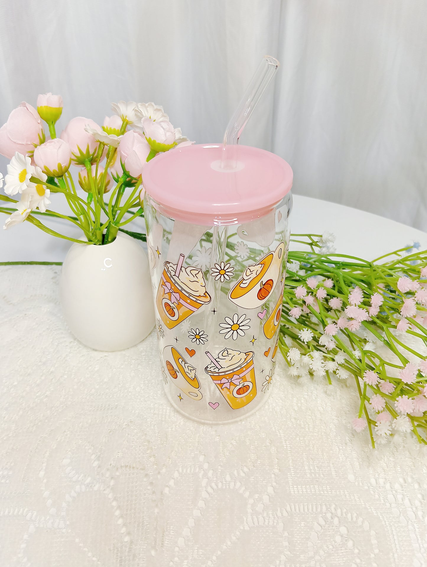 🍓 Cốc thủy tinh borosilicate ống hút phong cách bánh ngọt dễ thương