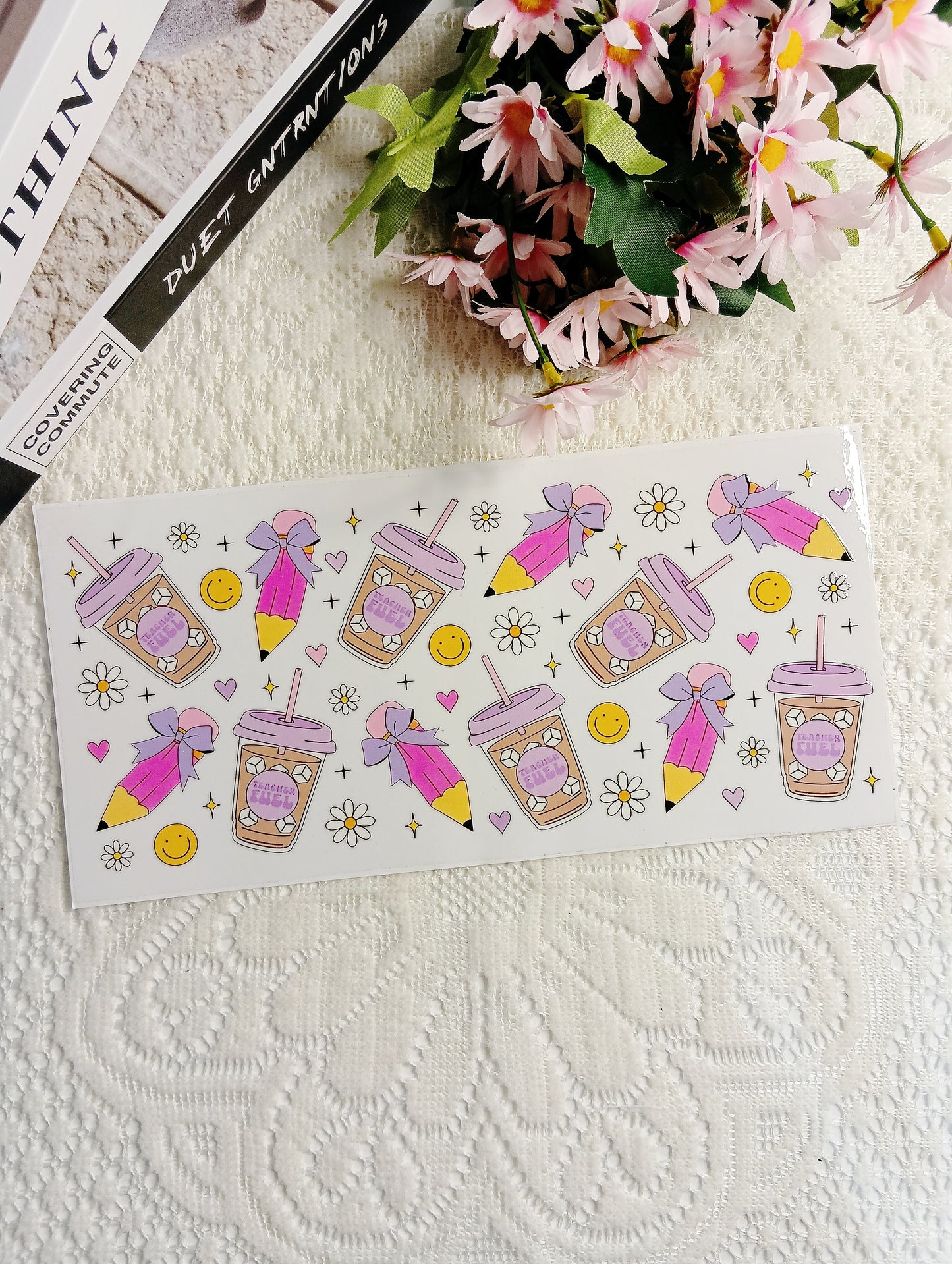 เครื่องดื่มสไตล์สาวน้อย ดินสอ UV DTF สติ๊กเกอร์พิมพ์ถ่ายโอน