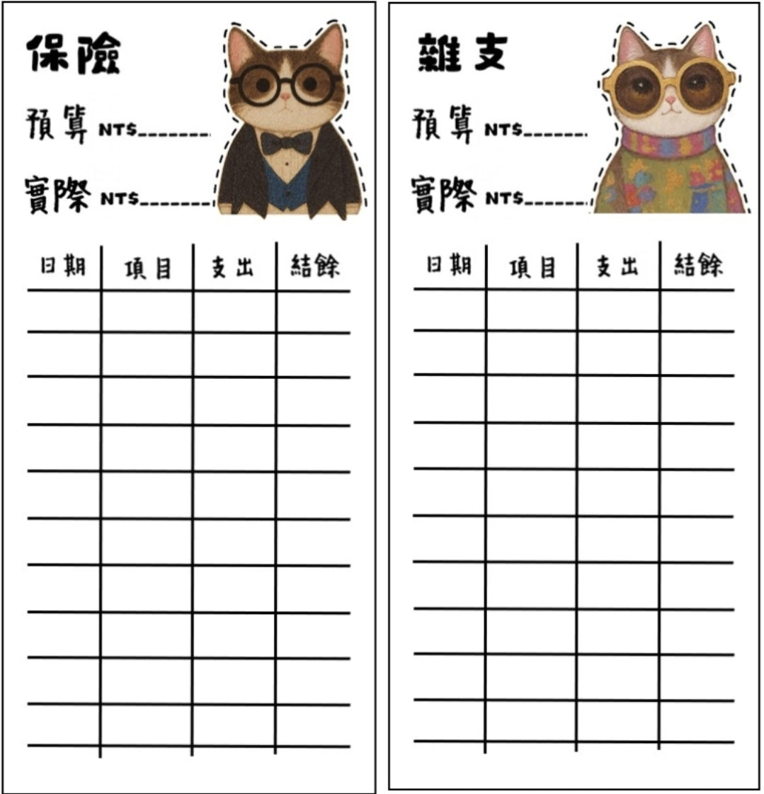 🎀貓咪支出卡｜可愛記帳分類小卡🎀無法放現金