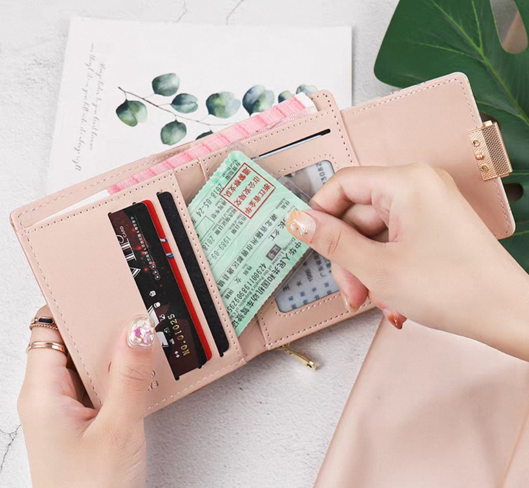 💫PRETTYZYS fresh small-leaf print color-block multifunctional wallet