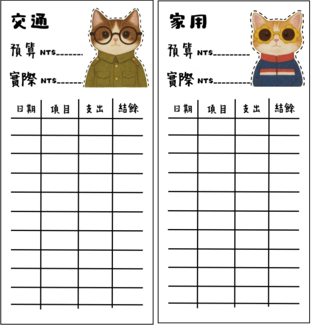 🎀貓咪支出卡｜可愛記帳分類小卡🎀無法放現金