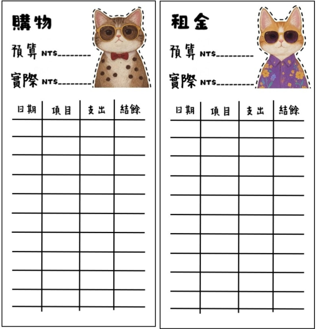 🎀貓咪支出卡｜可愛記帳分類小卡🎀無法放現金