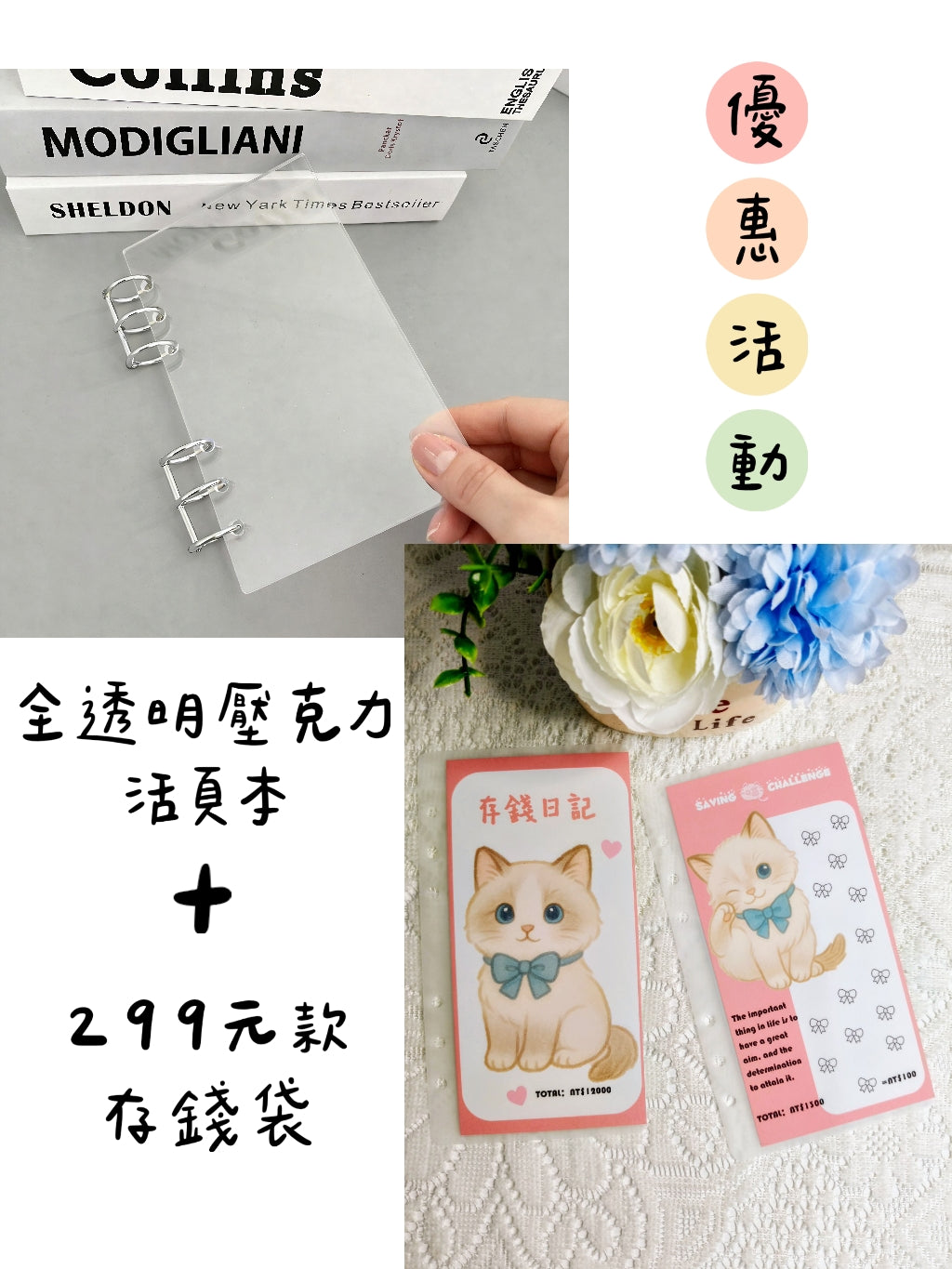 💫A6全透明亚克力活页本+299元款存钱袋