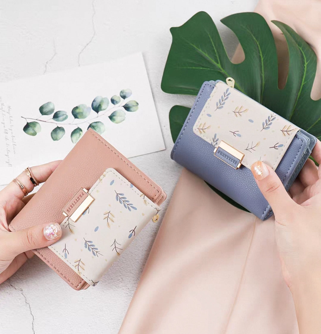 💫PRETTYZYS fresh small-leaf print color-block multifunctional wallet
