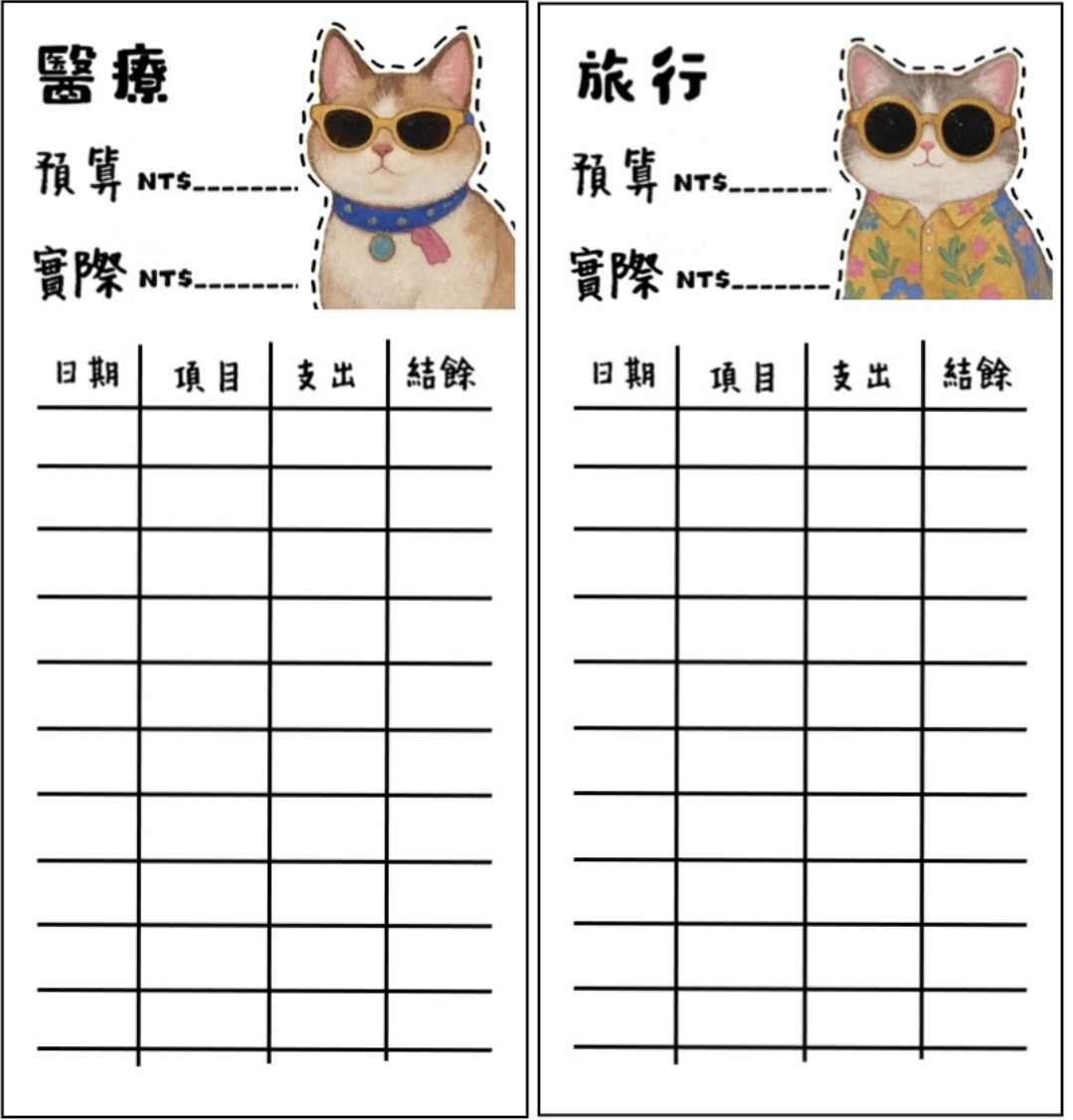 🎀貓咪支出卡｜可愛記帳分類小卡🎀無法放現金
