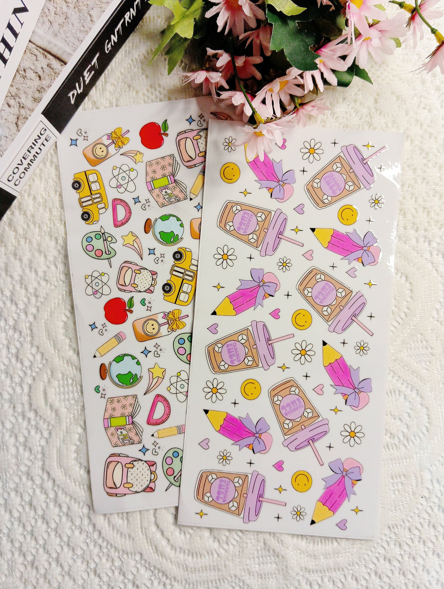 เครื่องดื่มสไตล์สาวน้อย ดินสอ UV DTF สติ๊กเกอร์พิมพ์ถ่ายโอน