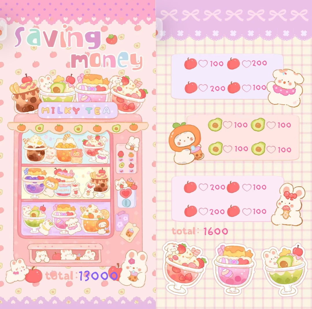 🍓Milky Tea 甜點存錢袋🍮存滿13000