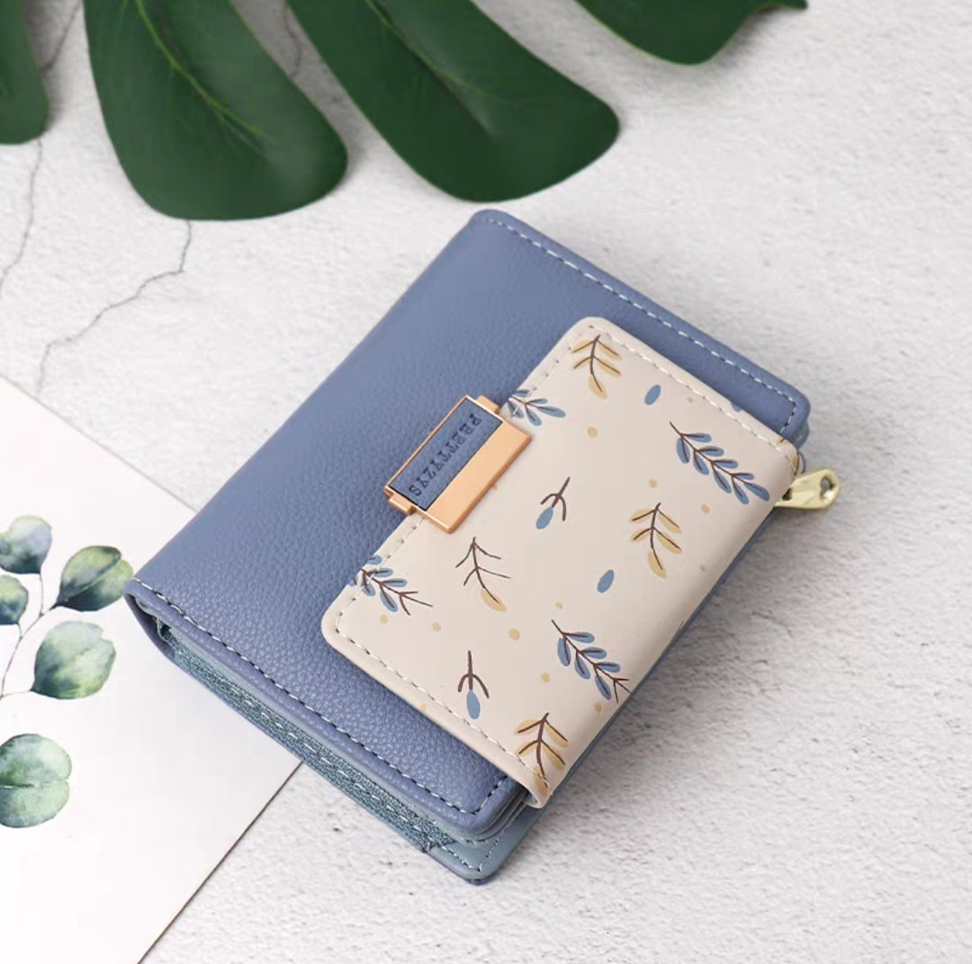 💫PRETTYZYS fresh small-leaf print color-block multifunctional wallet