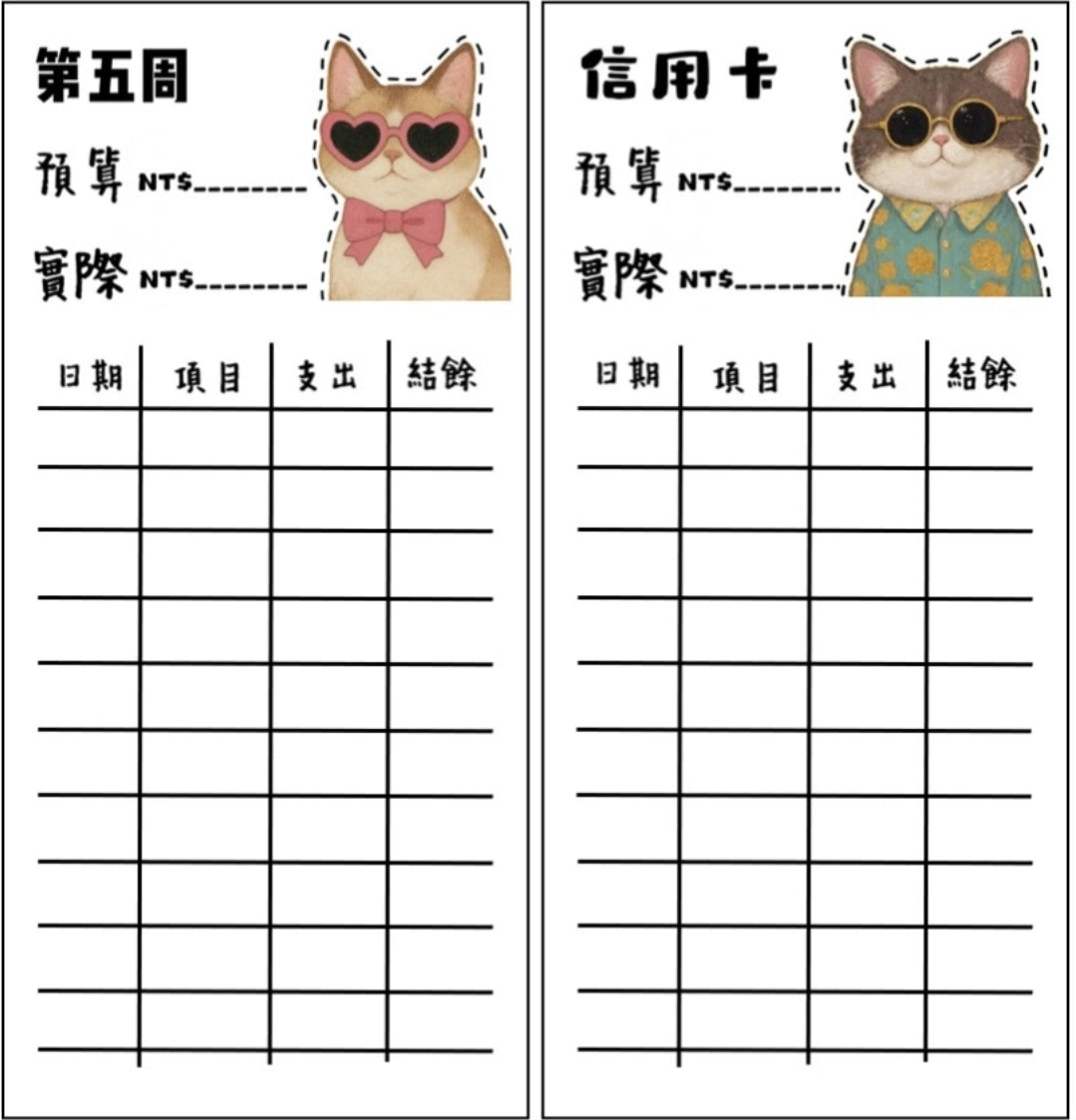 🎀貓咪支出卡｜可愛記帳分類小卡🎀無法放現金