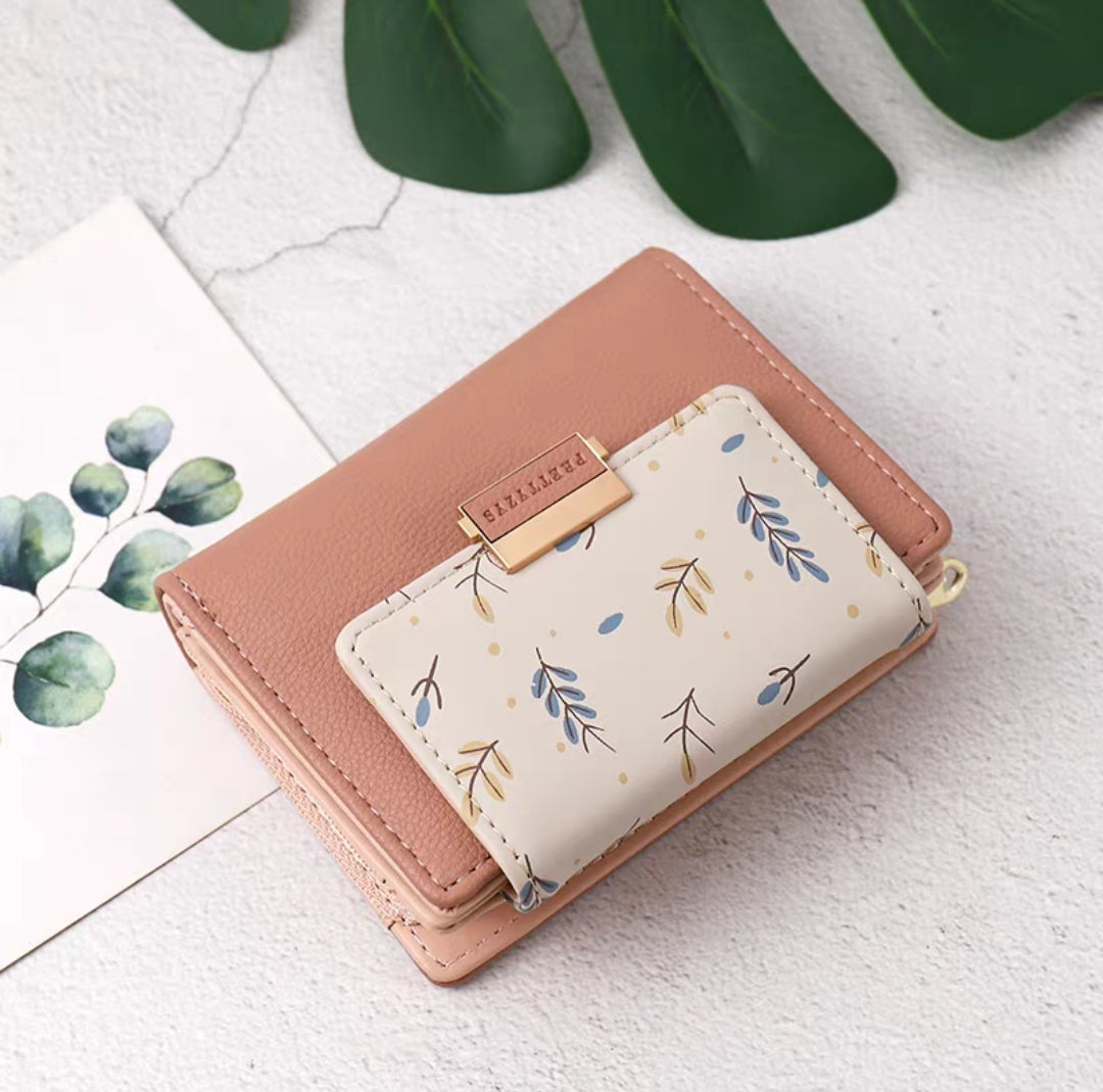 💫PRETTYZYS fresh small-leaf print color-block multifunctional wallet
